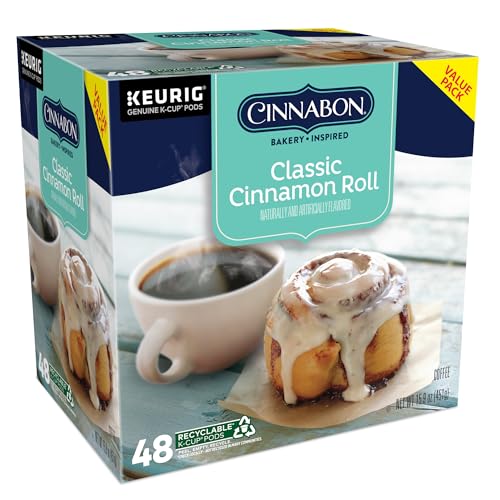 Morning breakfast setup featuring CINNABON K-Cup pods.