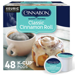 CINNABON Classic Cinnamon Roll K-Cup pod close-up for a quick morning pick-me-up.