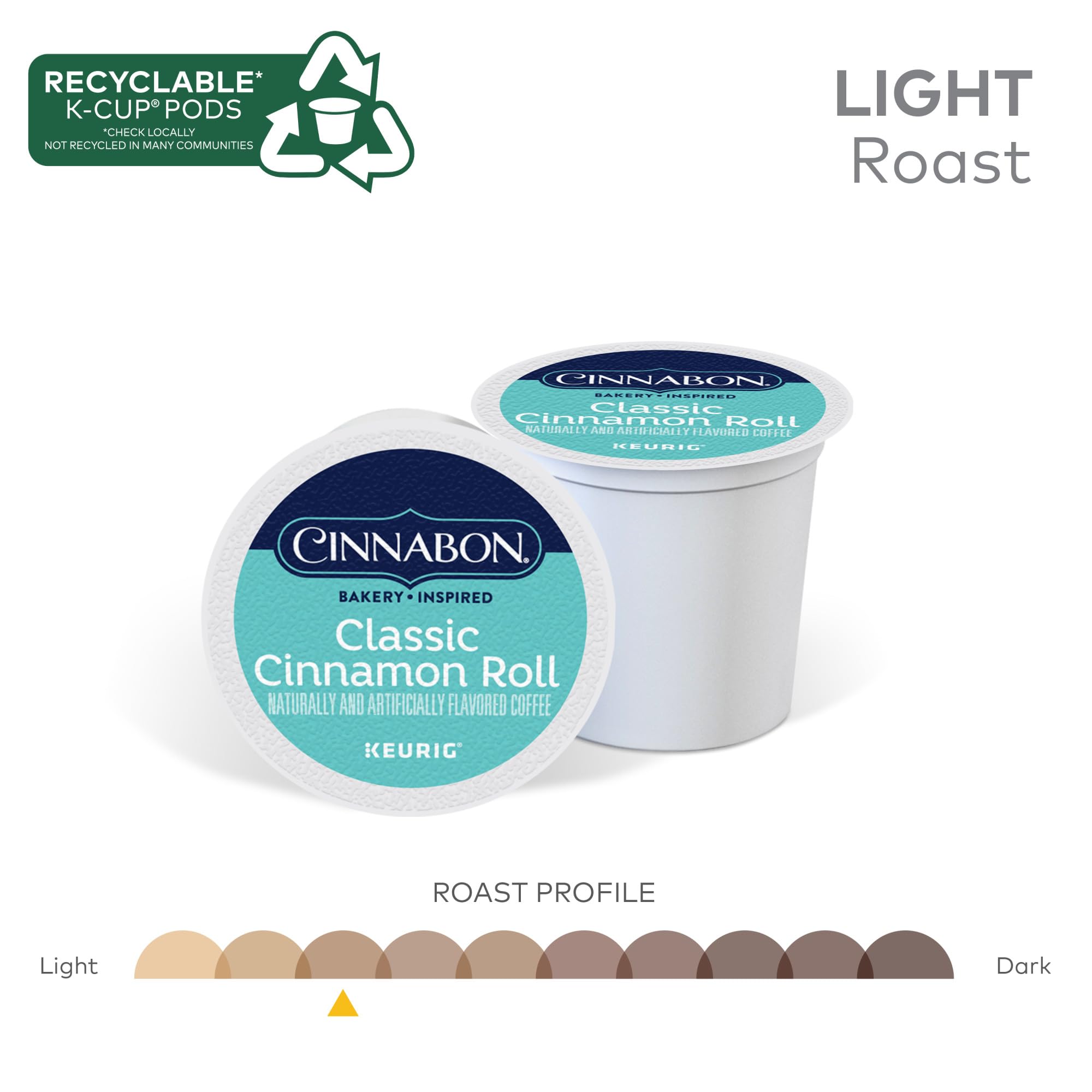 Poured mug with steam shows cinnamon roll aroma and smooth light roast.