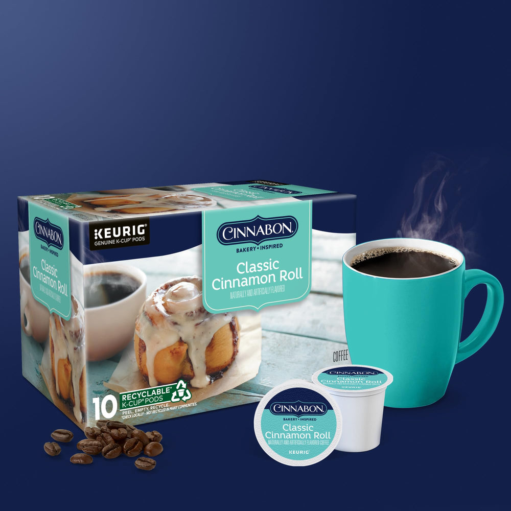 Frosting swirl and cinnamon notes visually promise a comforting cup.