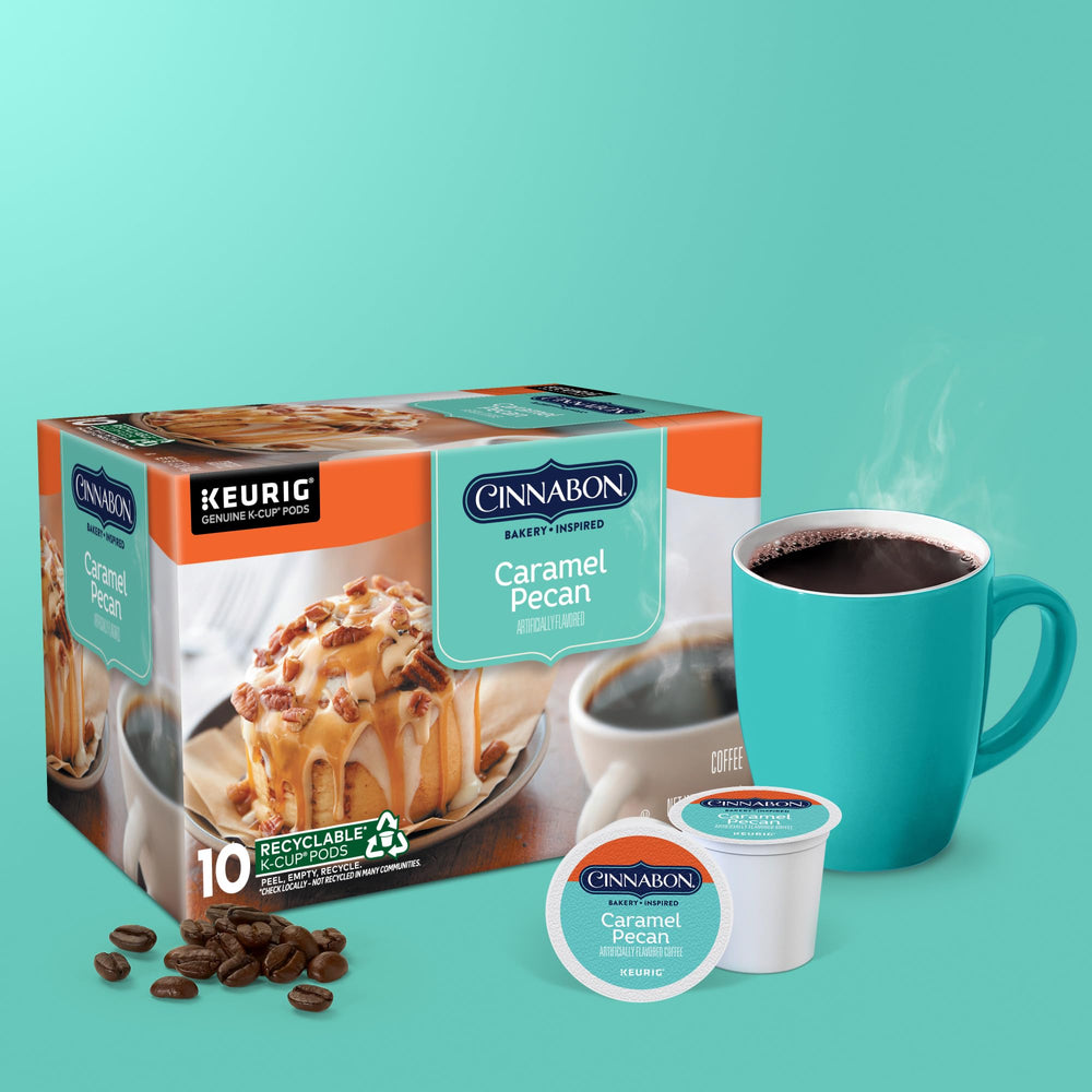 CINNABON caramel pecan flavor with frosting notes for a bakery-inspired cup.