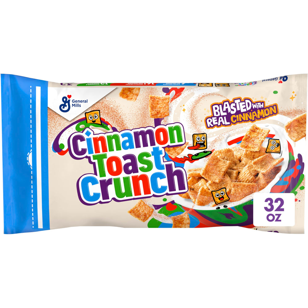 Cinnamon Toast Crunch 32 oz bag front view with resealable closure for easy storage