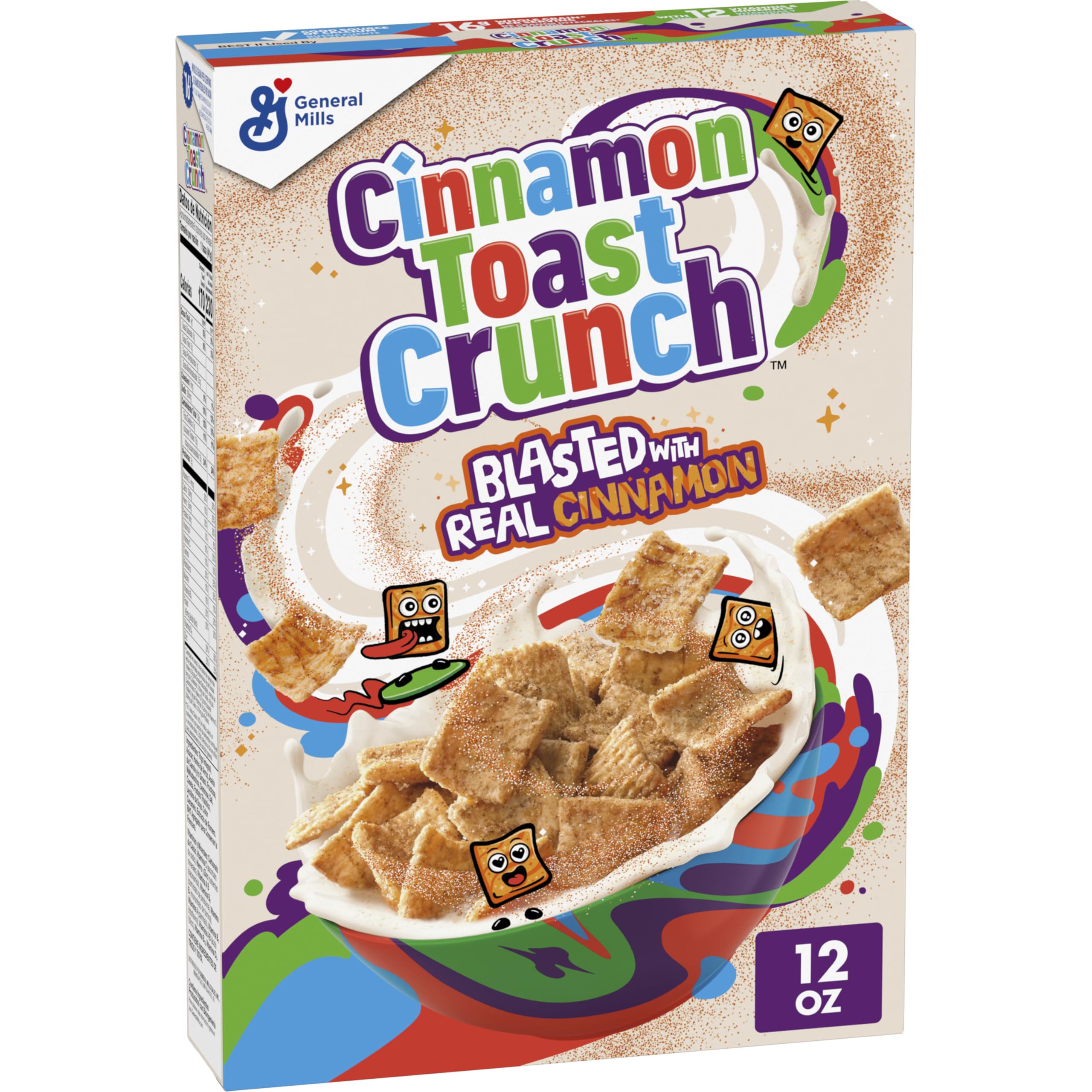 Cinnamon Toast Crunch bowl with milk showing crispy CINNADUST squares for a quick breakfast.