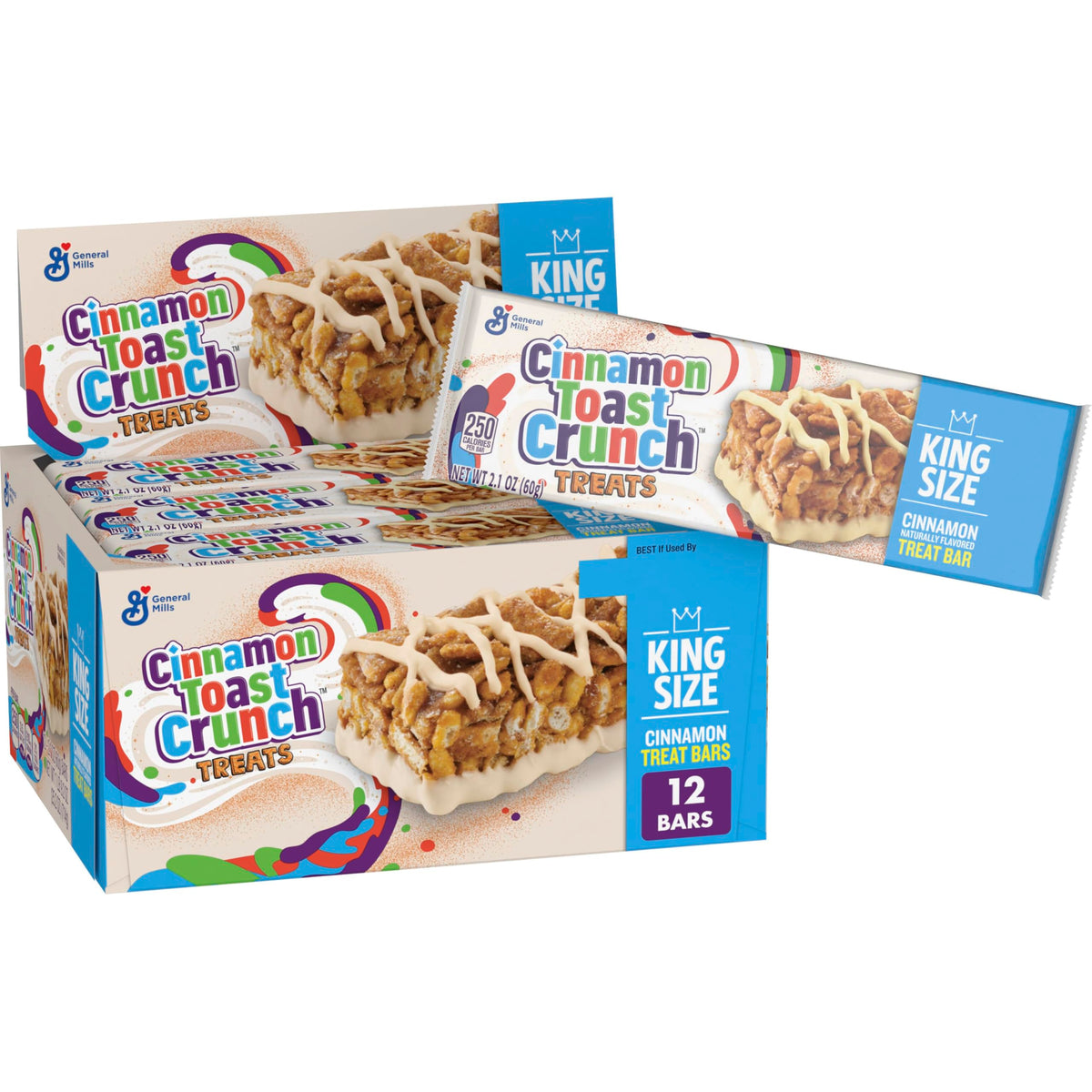 Cinnamon Toast Crunch cereal bars packaging highlights convenient on-the-go snacking.