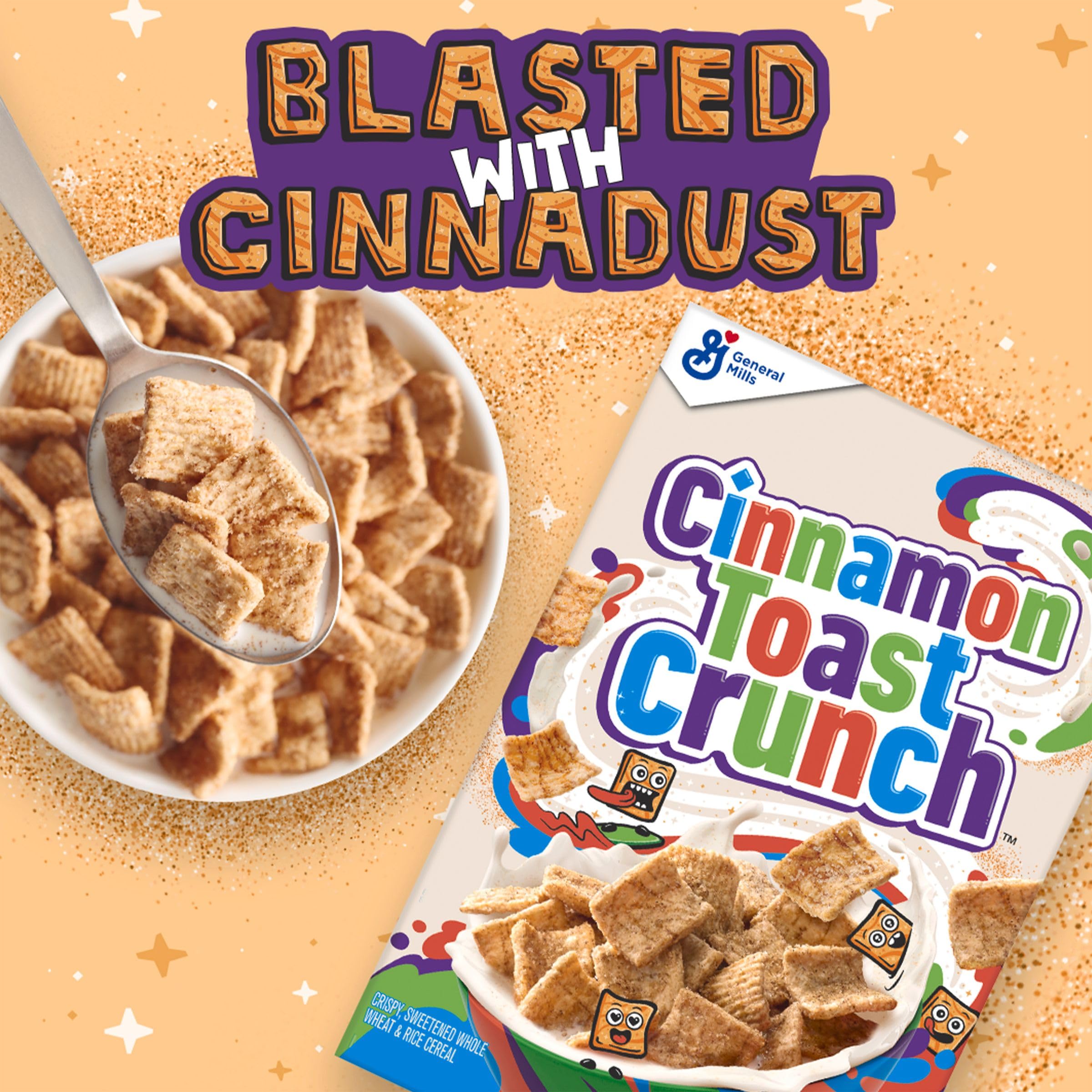 Cinnamon Toast Crunch being scooped into a spoon for a crispy bite