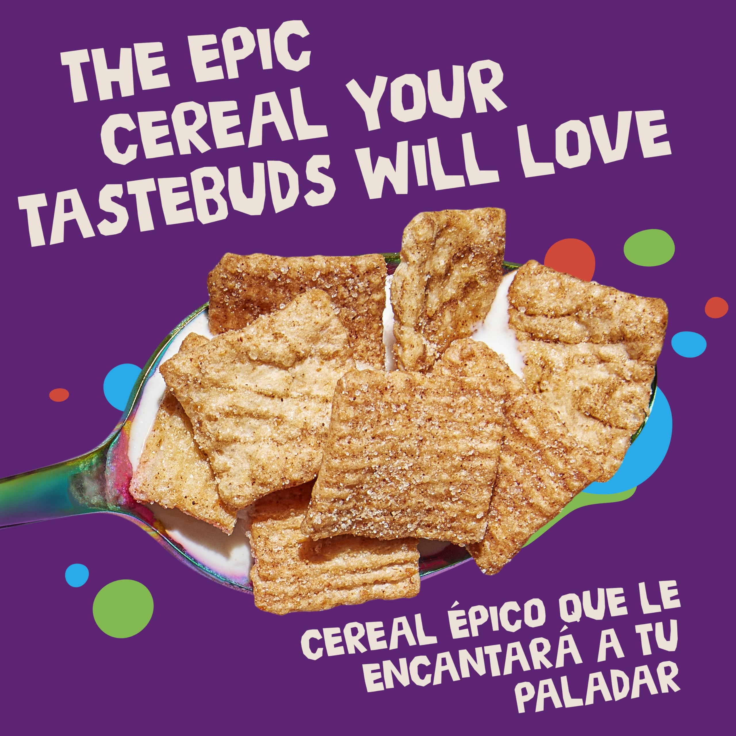 CINNADUST-coated cereal squares glisten for a crispy, cinnamon-filled bite