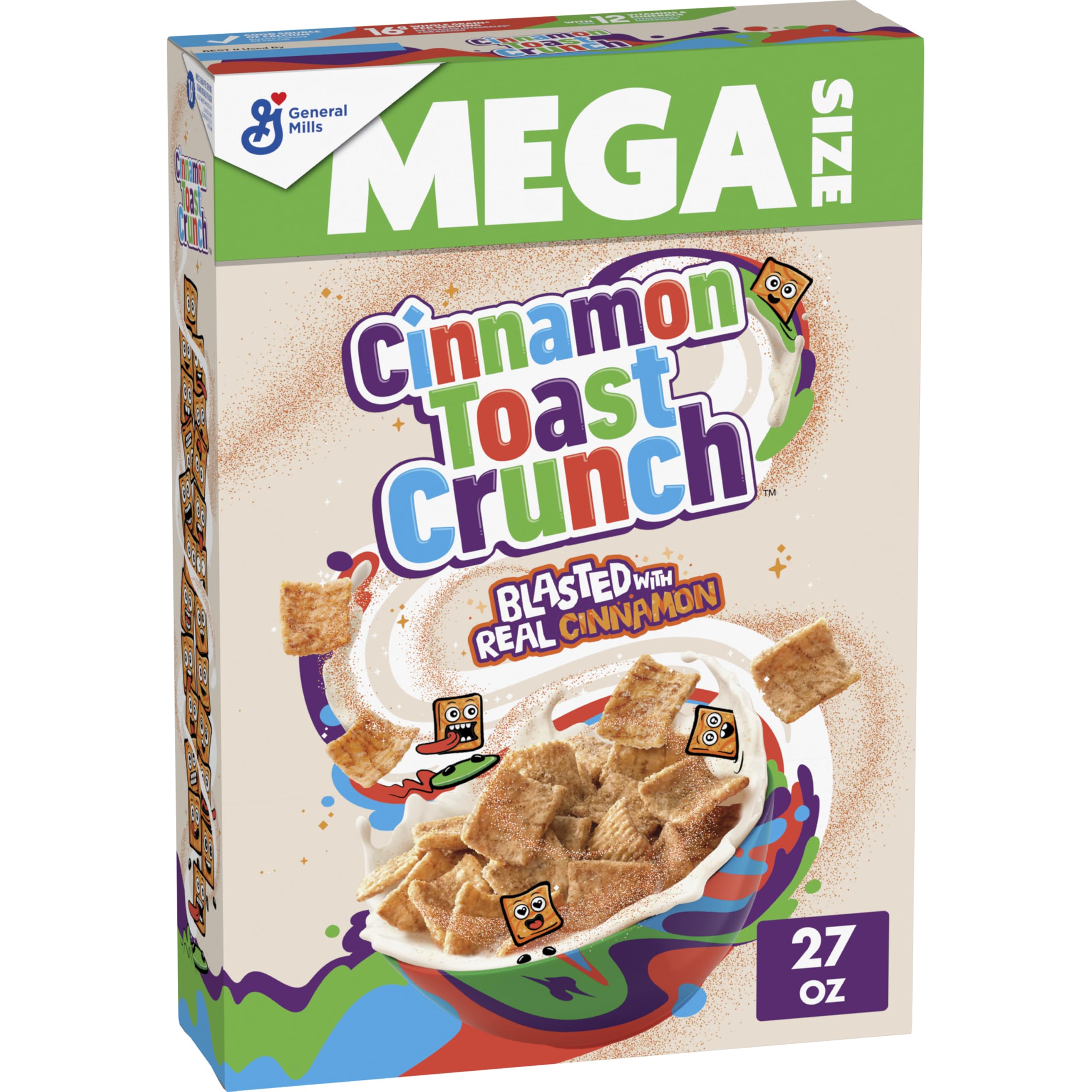 Cinnamon Toast Crunch Mega Size box front, ready for family breakfast.