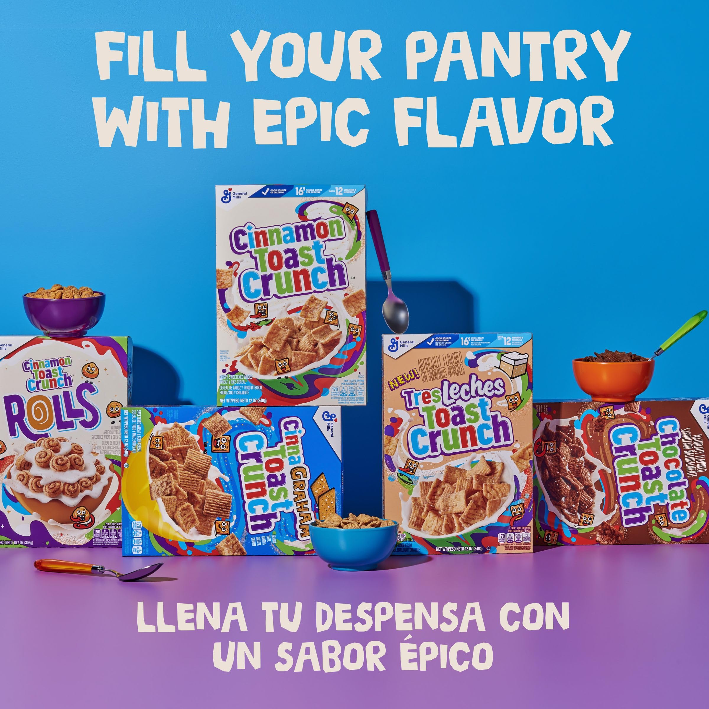 Cinnamon Toast Crunch pantry box sits neatly in kitchen