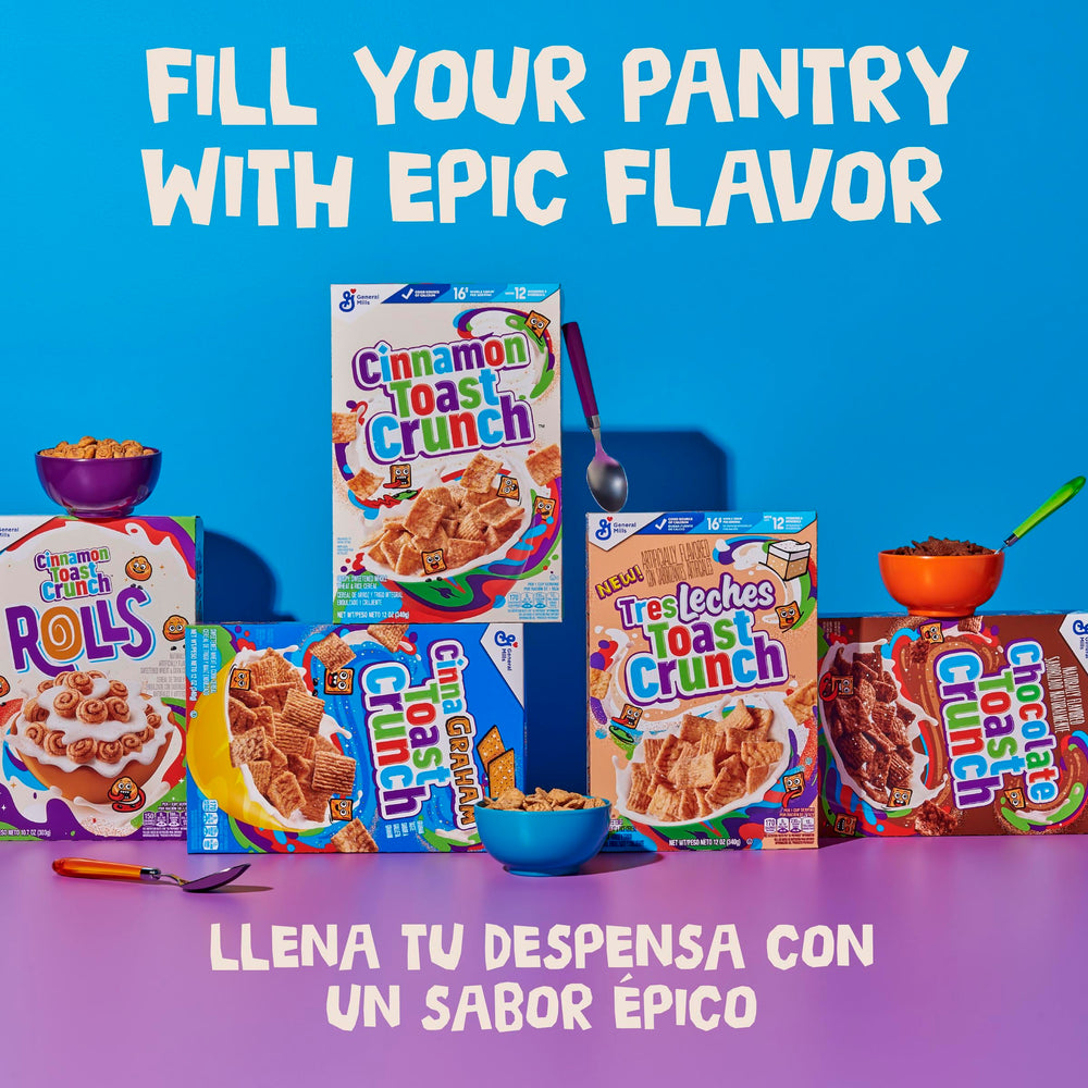 Cinnamon Toast Crunch pantry box sits neatly in kitchen