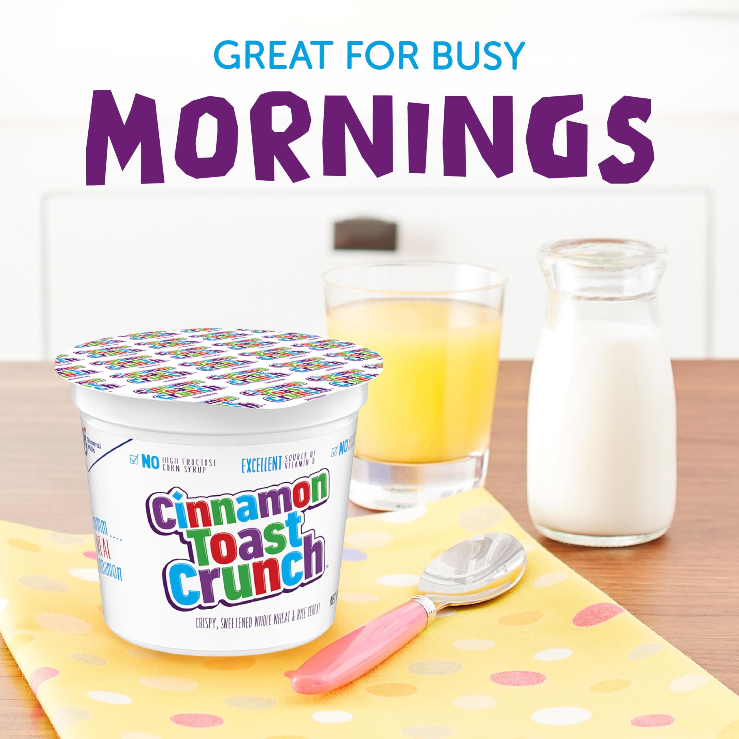 Cinnamon Toast Crunch single serve packaging for easy breakfasts.