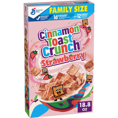 Cinnamon Toast Crunch strawberry squares in milk deliver nostalgic breakfast crunch.