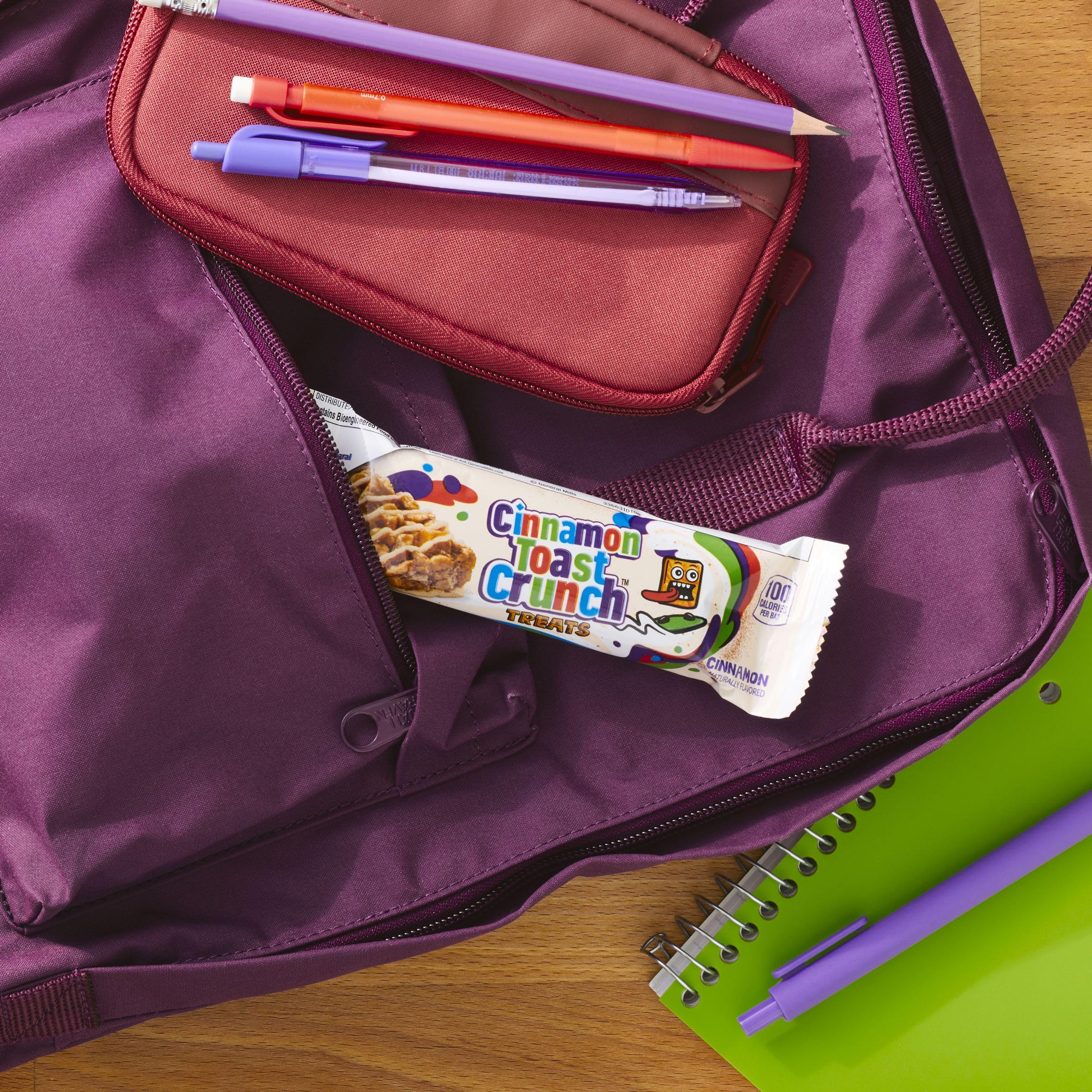Ambient snack scene with Cinnamon Toast Crunch Treat Bars ready to grab on the go