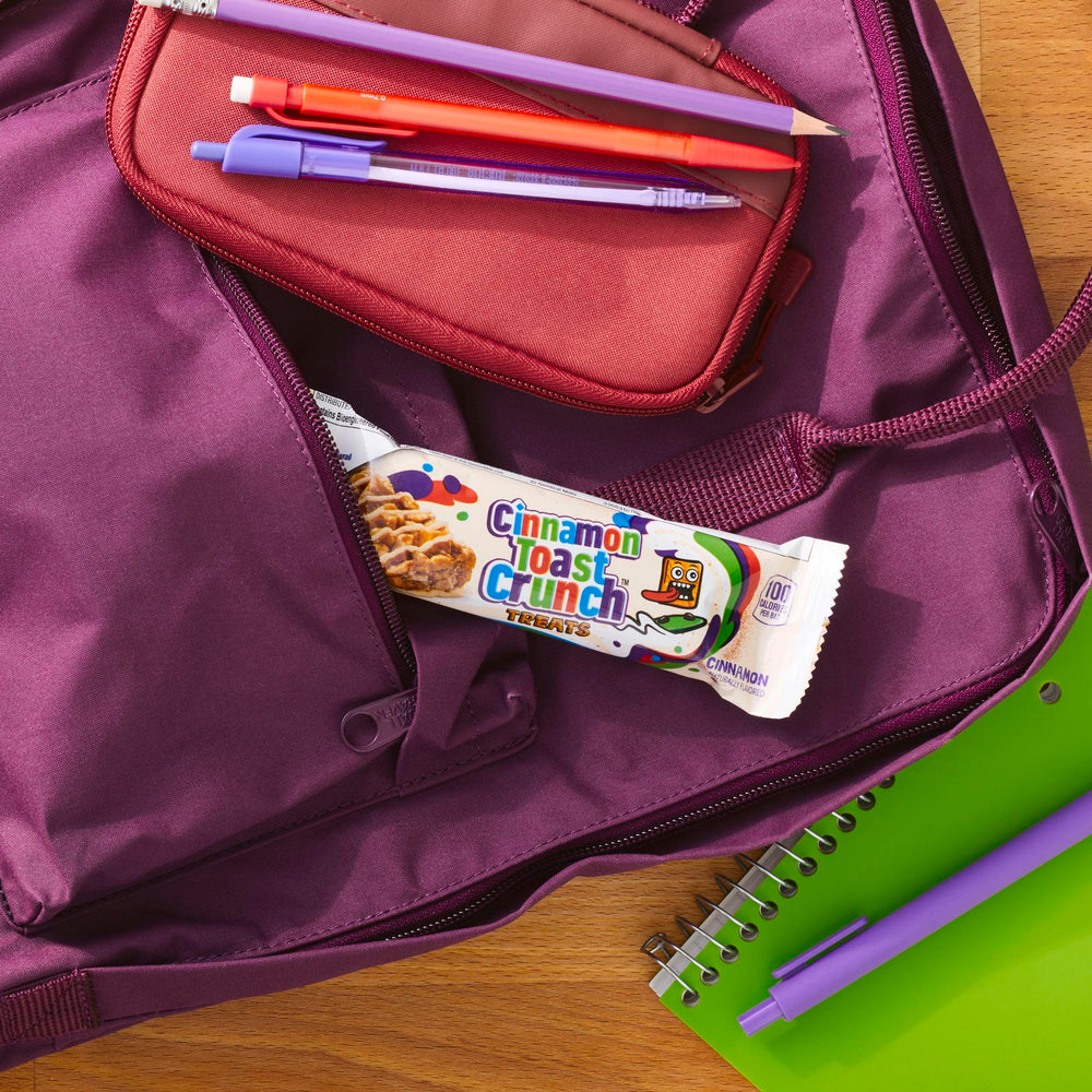 Ambient snack scene with Cinnamon Toast Crunch Treat Bars ready to grab on the go