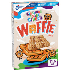 Cinnamon Toast Crunch Waffle Cereal in bowl with milk and CINNADUST crunch.