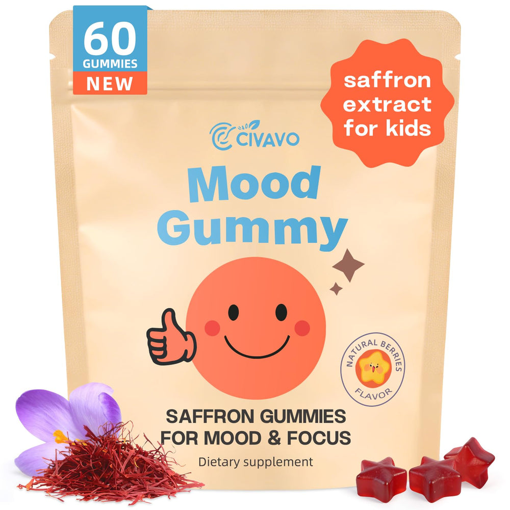 Civavo saffron gummies for kids in bottle support calm focus during school
