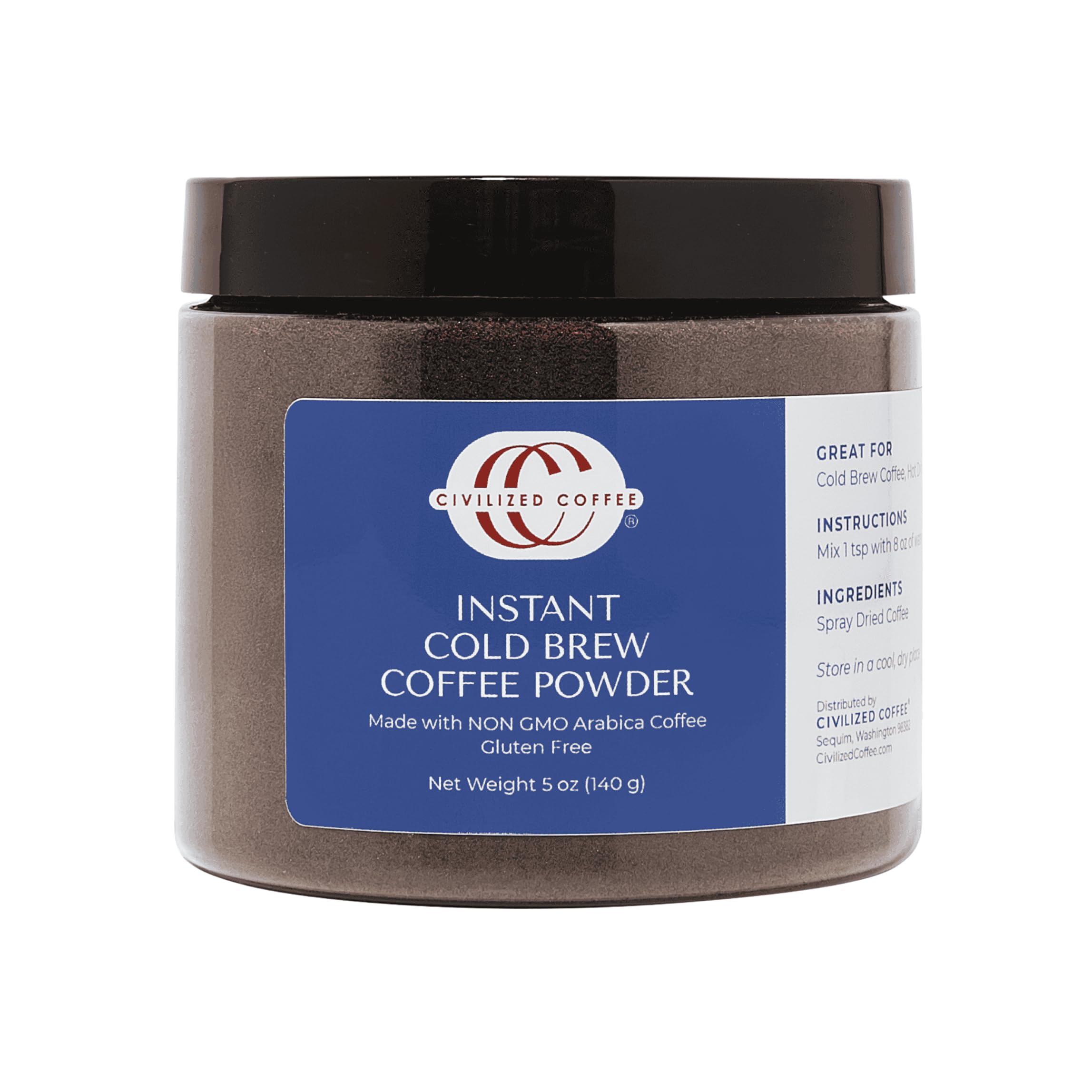 Civilized Coffee instant cold brew powder jar ready for quick, low-acid cold brew at home.