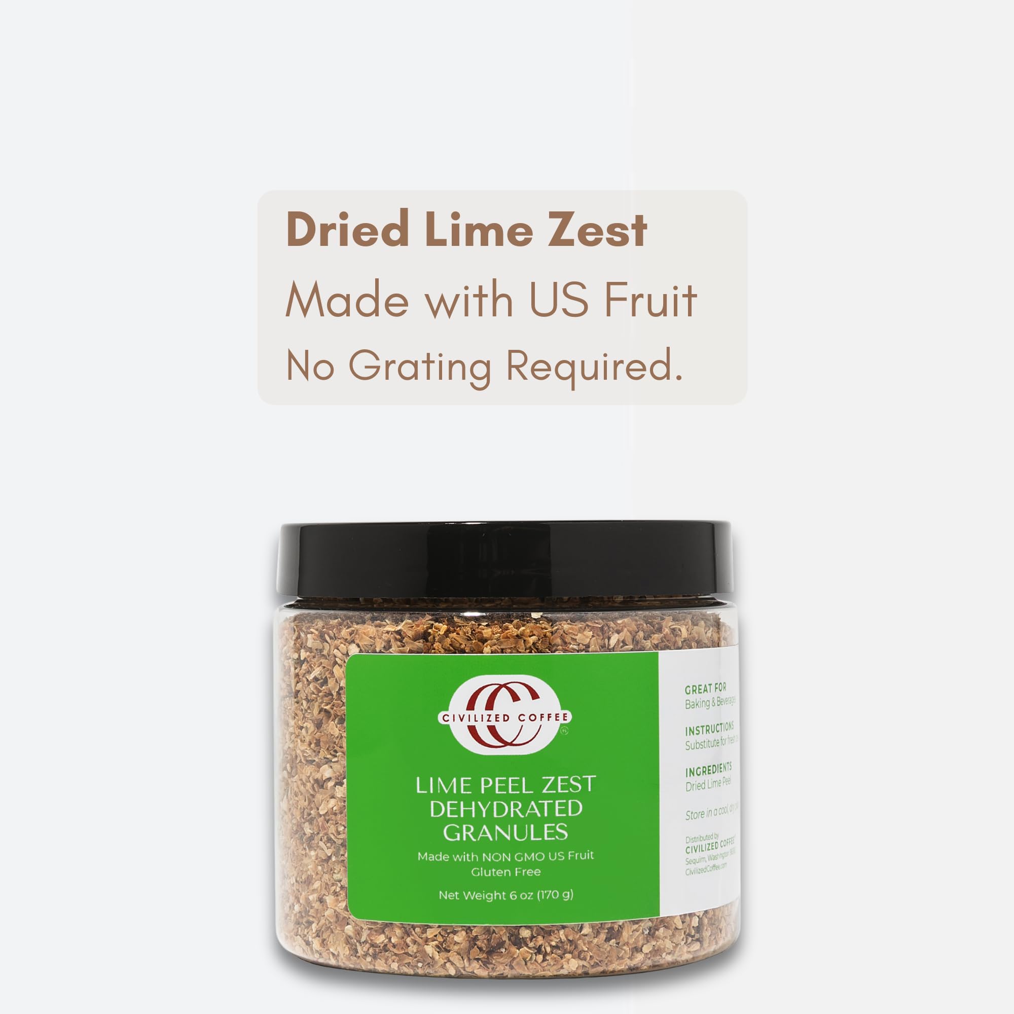 Civilized Coffee lime zest atop rice or soup for gourmet citrus touch.