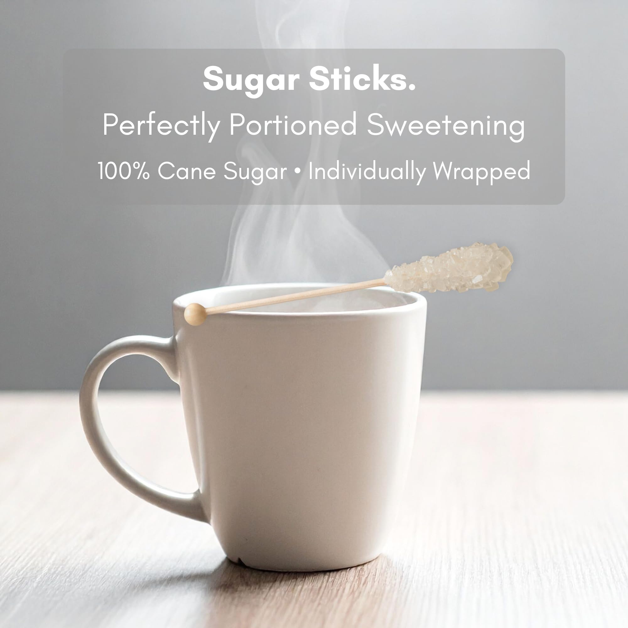 Civilized Coffee rock candy swizzle stick dissolving slowly in a cup of coffee.