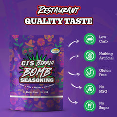 CJ'S ALL TERRAIN Birria Bomb open jar reveals vibrant spice blend.