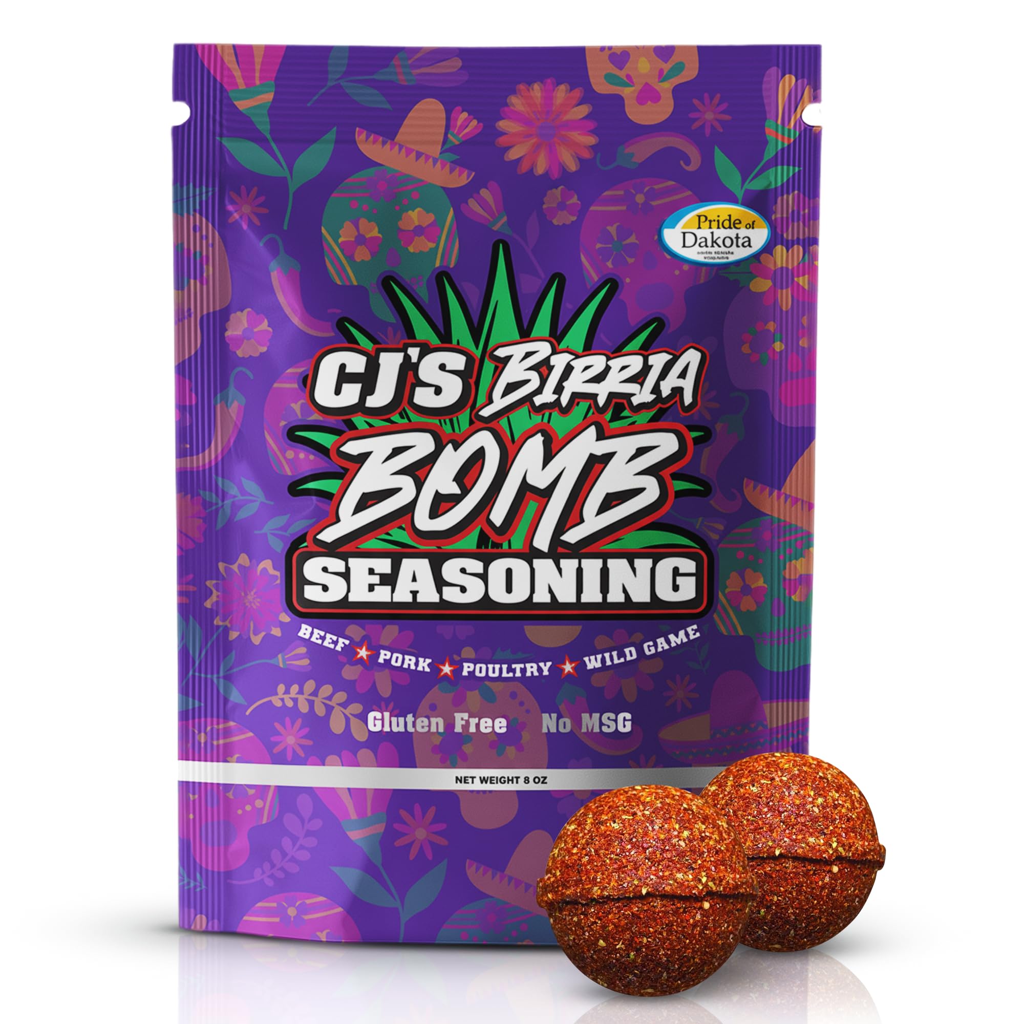 CJ'S ALL TERRAIN Birria Bomb Pack 8oz front view for authentic home birria flavor.