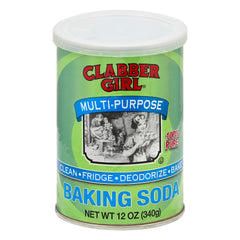 Clabber Girl 12 oz can of baking soda ready for baking and cleaning.