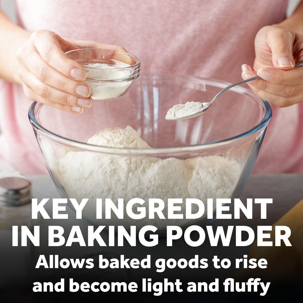 Clabber Girl baking soda container on shelf, pantry staple for cooking and cleaning.