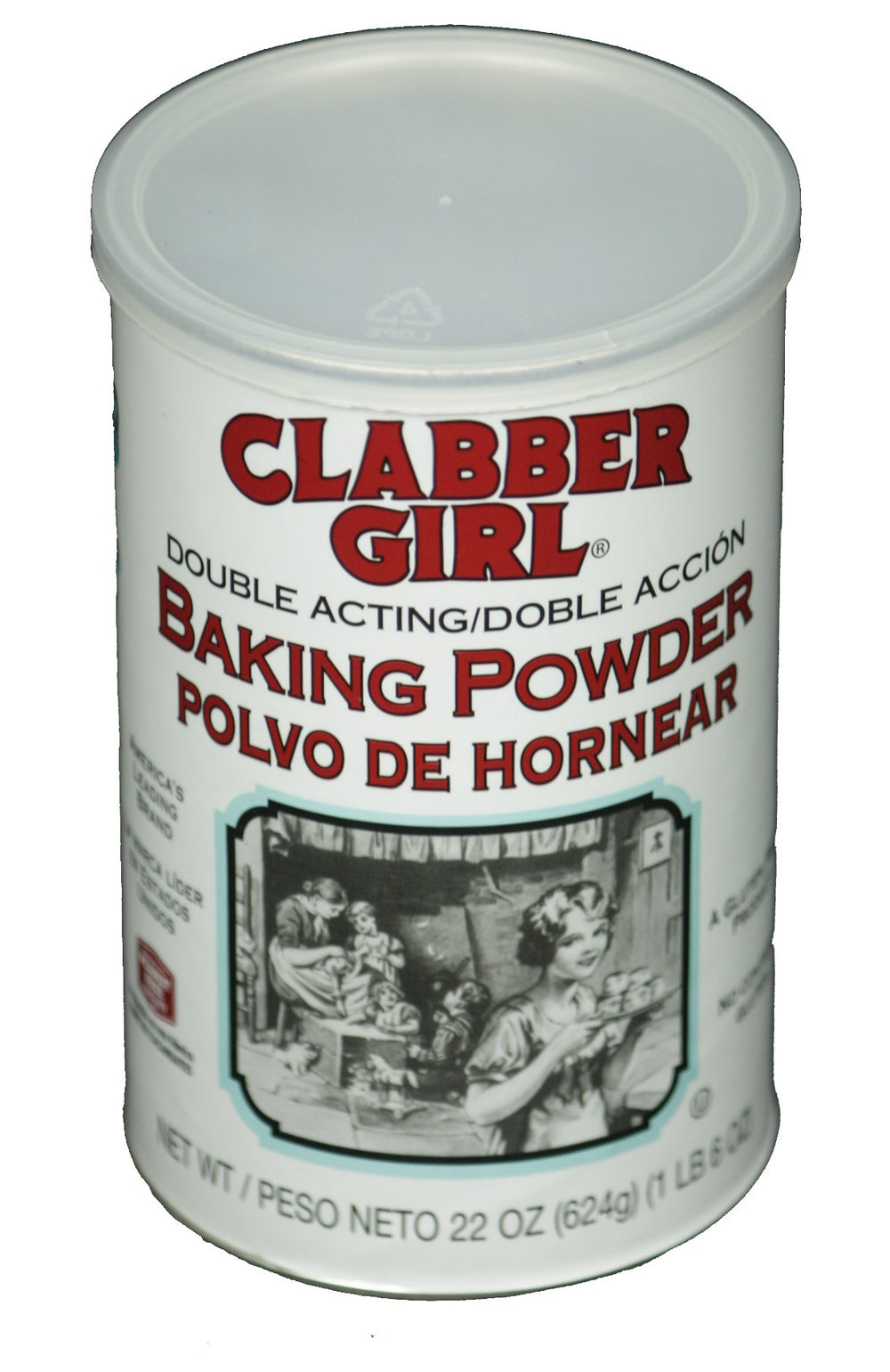 Clabber Girl Double Acting Baking Powder with pop-top can for precise measuring and freshness.