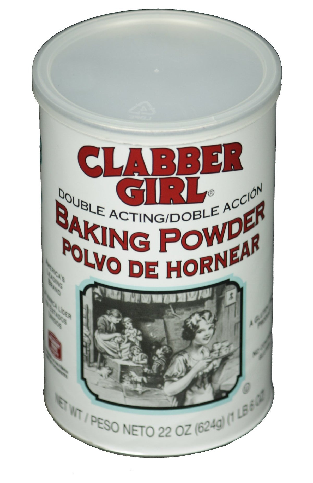 Clabber Girl Double Acting Baking Powder with pop-top can for precise measuring and freshness.