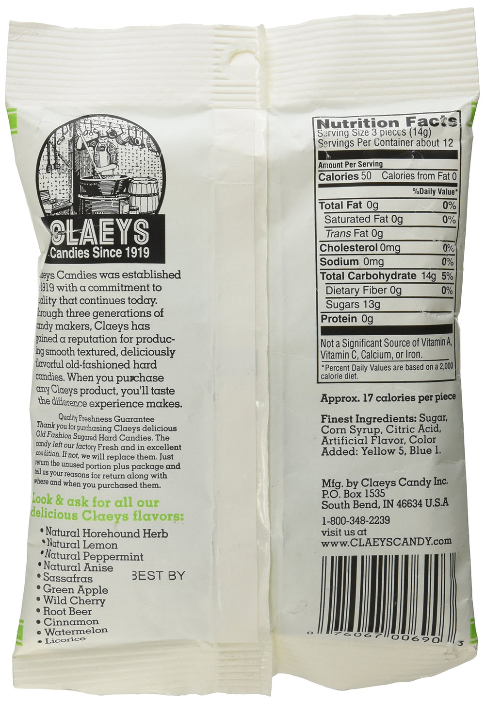 Claey's Green Apple candies close-up reveals bright color and inviting flavor.