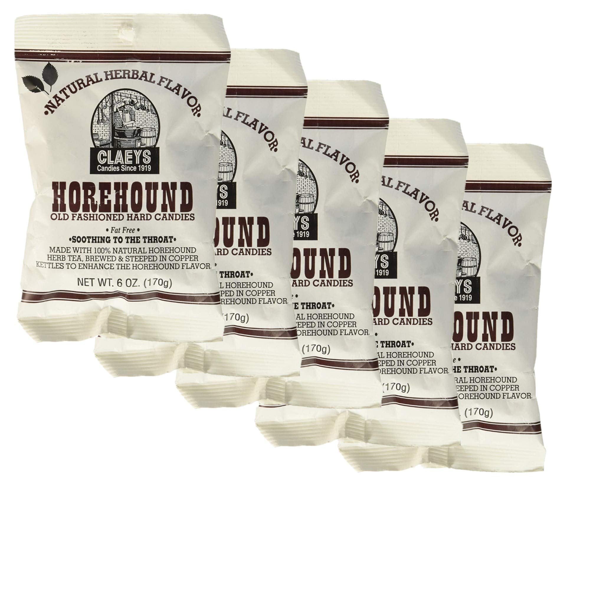 Claeys Horehound hard candy 5-pack front view, convenient on-the-go snacking.