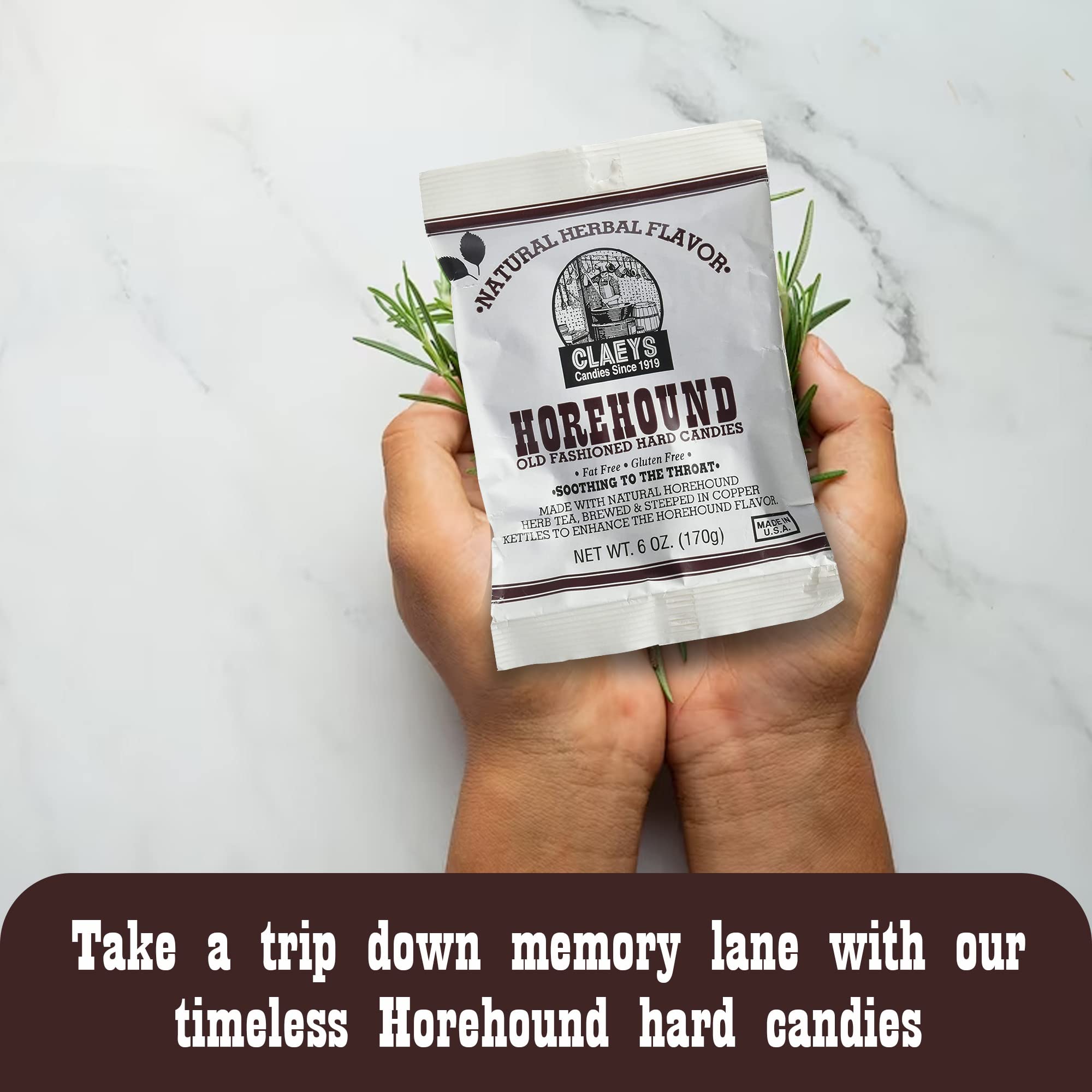 Claeys Horehound hard candy on desk offers a convenient snack option.