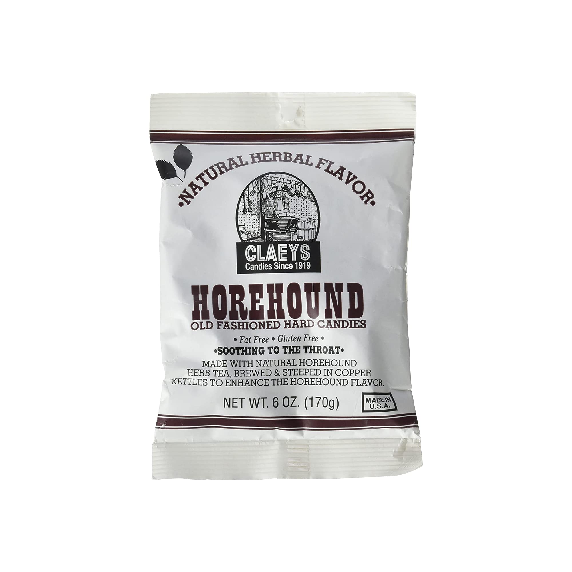 Claeys Horehound hard candy close-up for on-the-go refreshment and flavor.