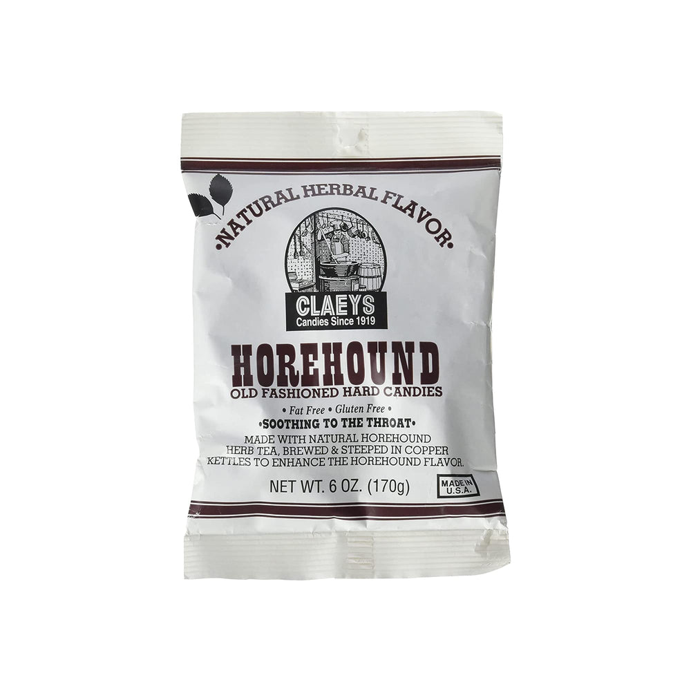 Claeys Horehound hard candy close-up for on-the-go refreshment and flavor.