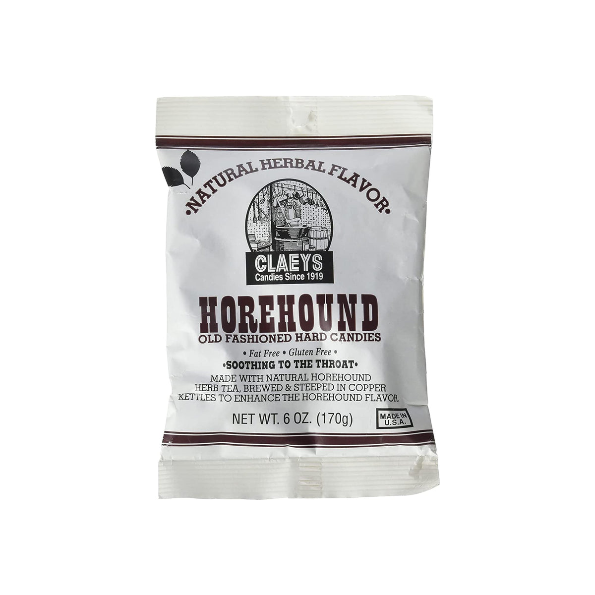 Claeys Horehound hard candy close-up for on-the-go refreshment and flavor.
