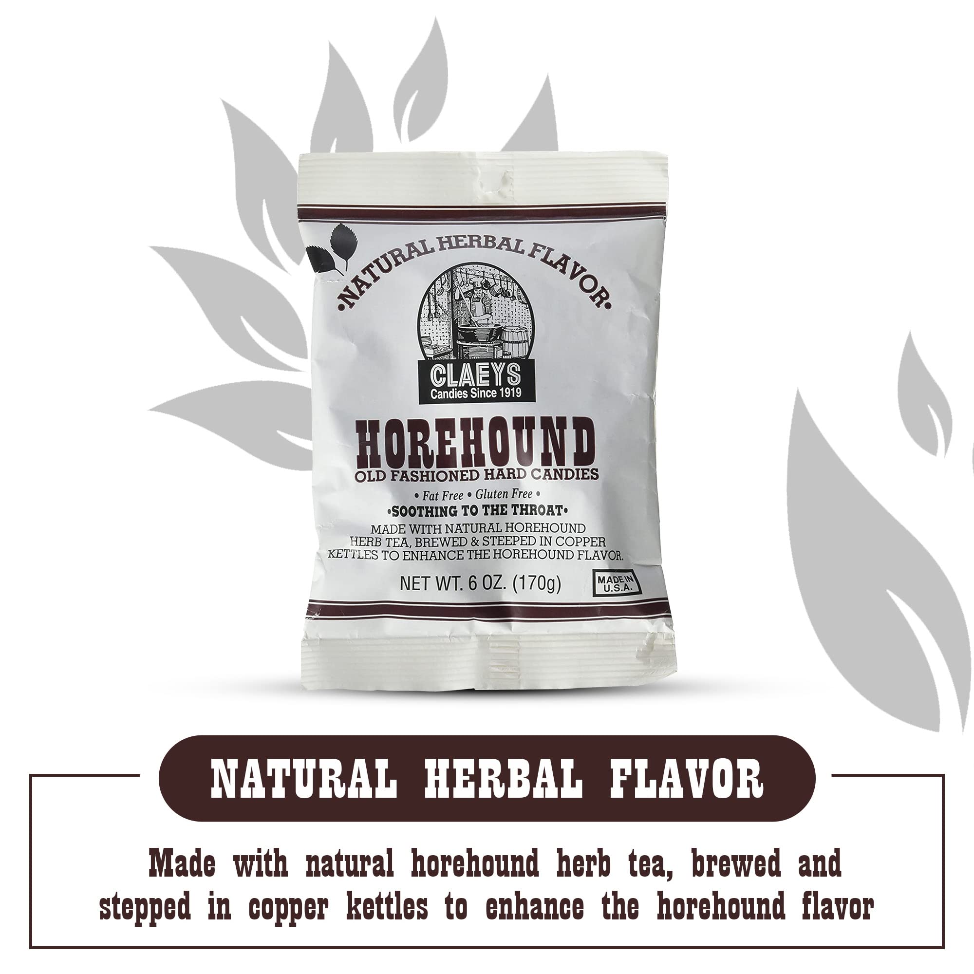 Claeys Horehound hard candy wrapped candies show glossy texture for appealing visuals.