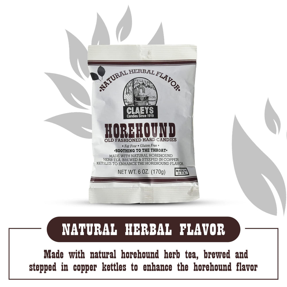 Claeys Horehound hard candy wrapped candies show glossy texture for appealing visuals.