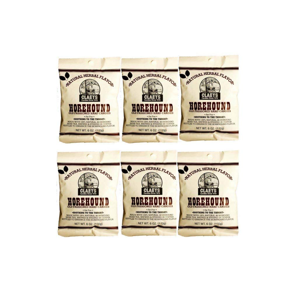 Claeys Horehound old-fashion hard candy, six 6 oz bags, provides a classic, convenient snack.
