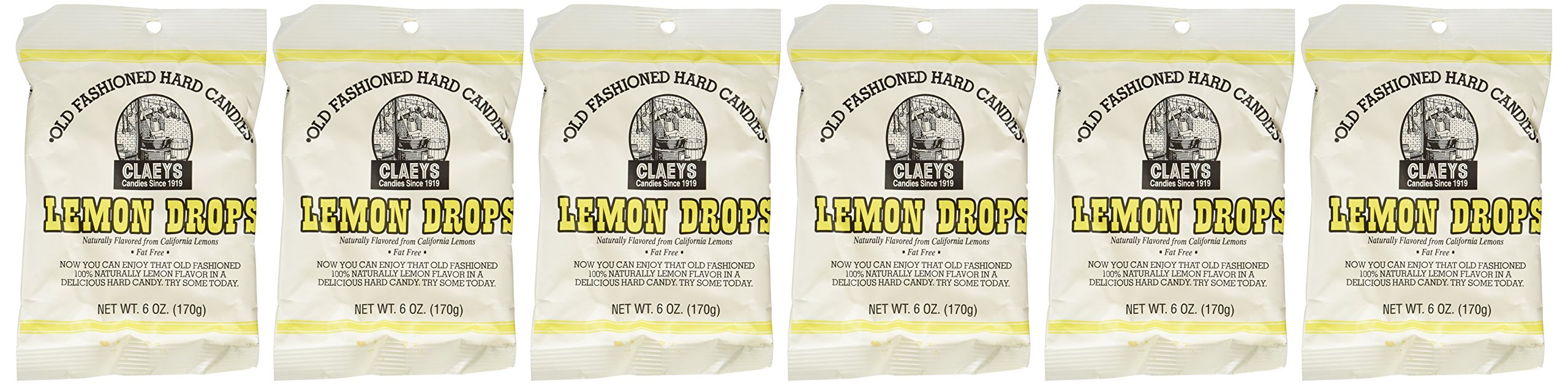 Claeys Lemon Drop hard candy 6-pack bundle for quick lemony refreshment.