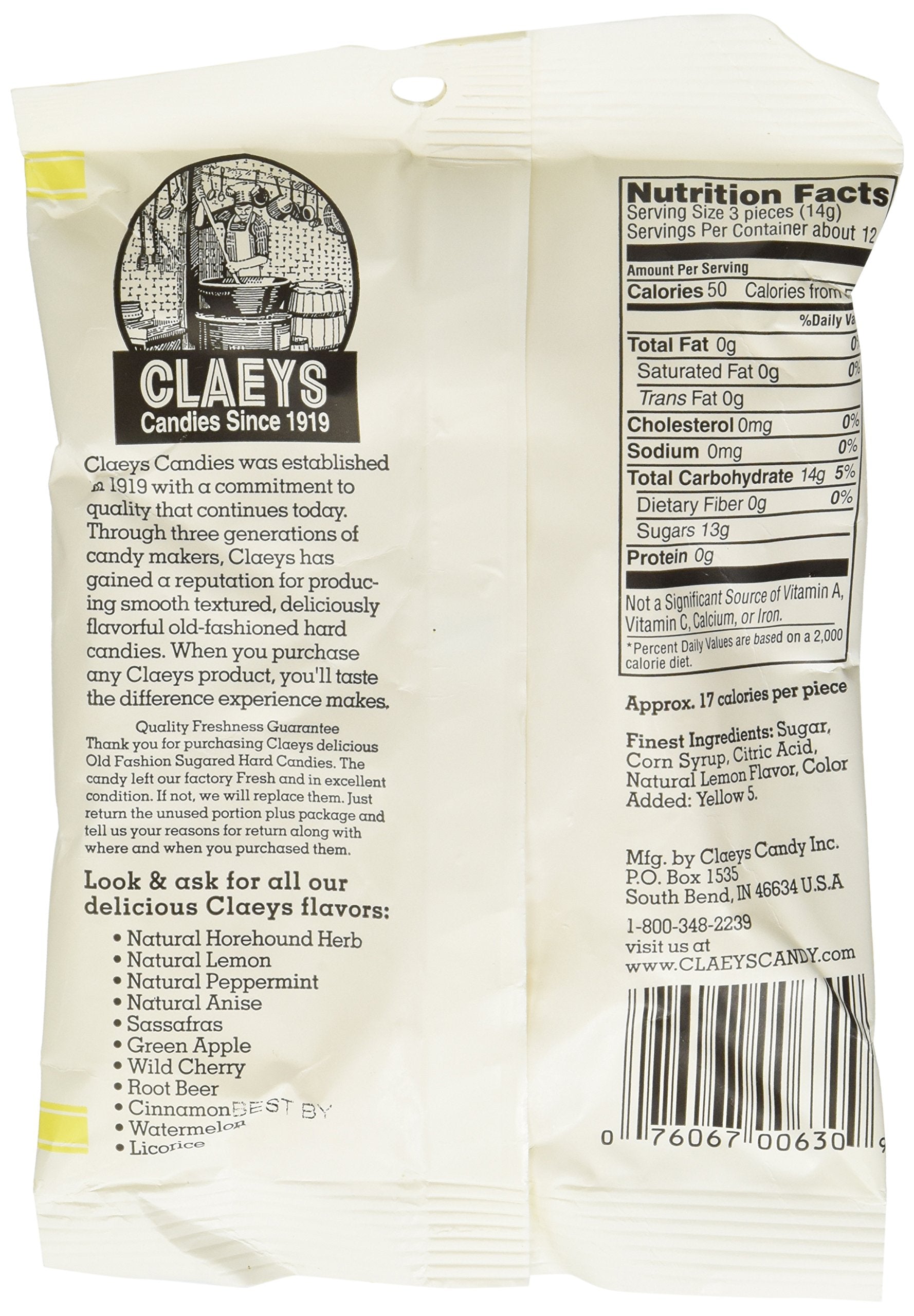 Claeys Lemon Drop hard candy close-up inviting a tangy bite on the go.