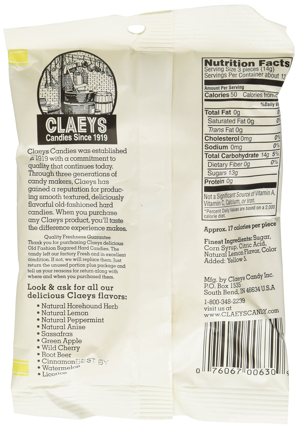 Claeys Lemon Drop hard candy close-up inviting a tangy bite on the go.