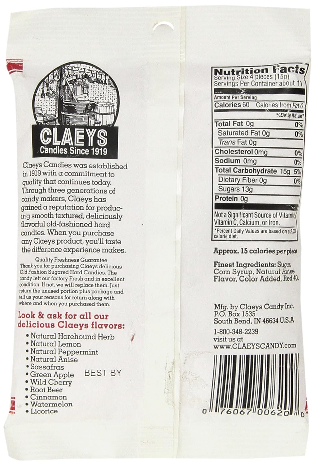 Claey's Natural Anise Drops label closeup, showcasing natural ingredients and branding.