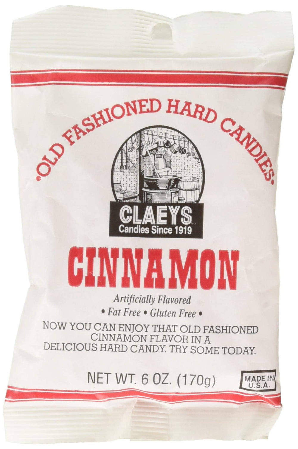 Claeys old-fashioned cinnamon candy pack of twelve 6-ounce bags, ideal for sharing.