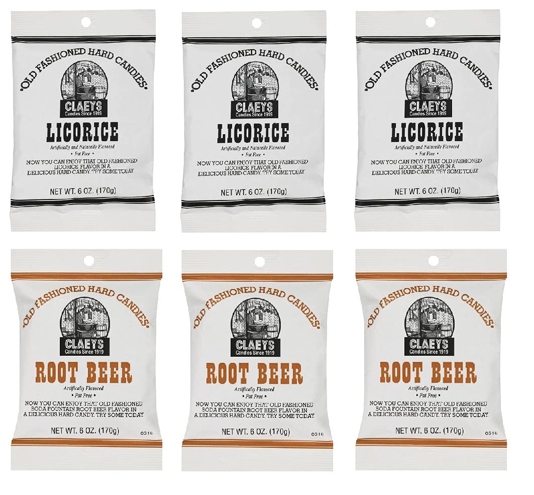 Claeys Old Fashioned licorice hard candy in a 6 oz pack with nostalgic snacking potential.