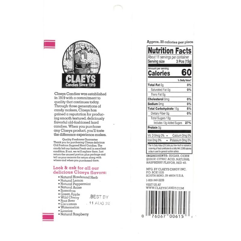 Claeys Raspberry Old Fashioned Hard Candy closeup shows glossy crystals, a quick indulgence.