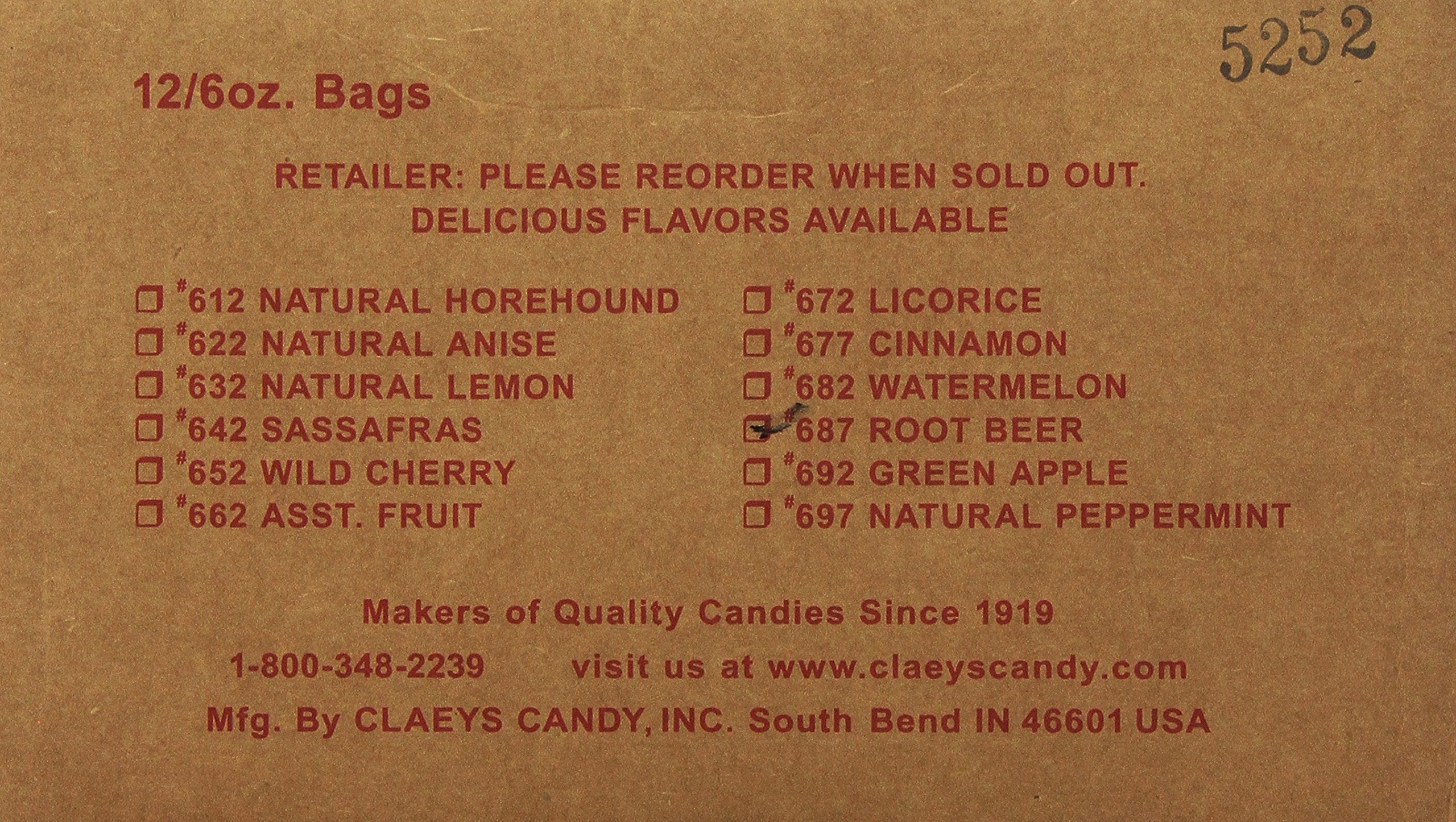 Claeys Root Beer Drops label closeup, showing sealed bottle for freshness.