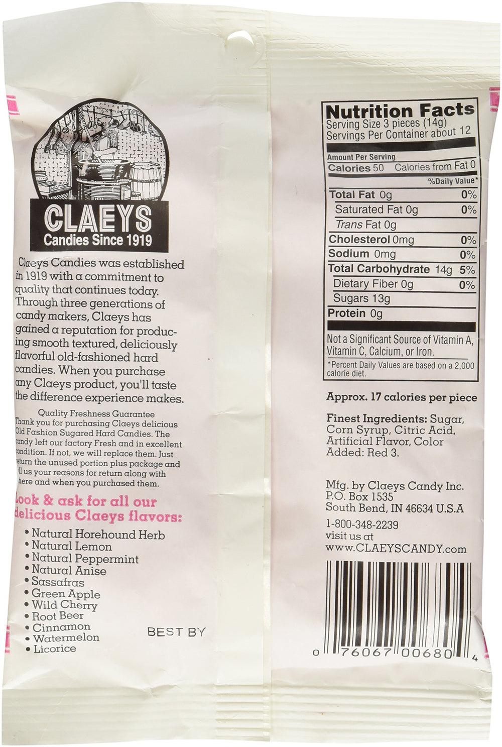 Claeys Watermelon hard candies bag front for easy snacking