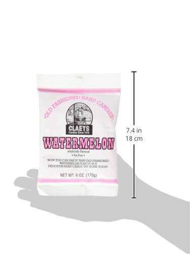 Claeys Watermelon old-fashioned hard candy close-up showcases vibrant fruit flavor in a classic candy.