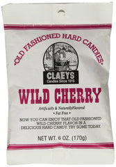 Claey's Wild Cherry hard candy 6oz bag front view, a classic snack option.
