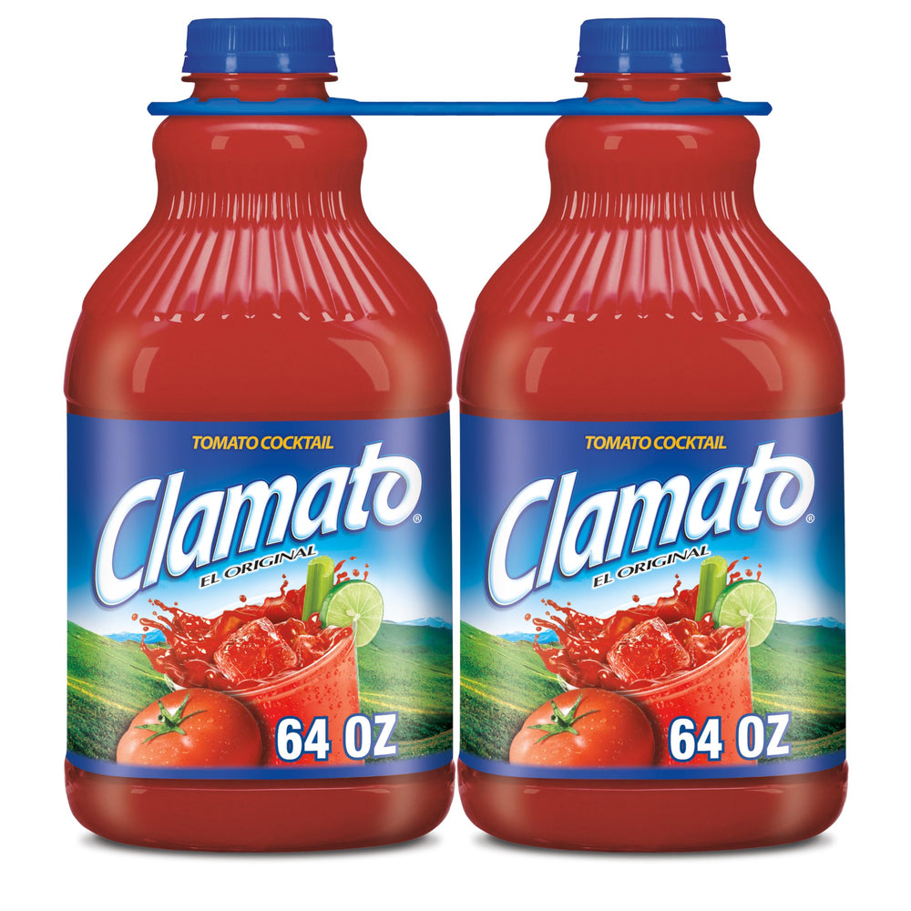 Clamato Original bottle 64oz two-pack showcasing authentic flavor base for mixers.