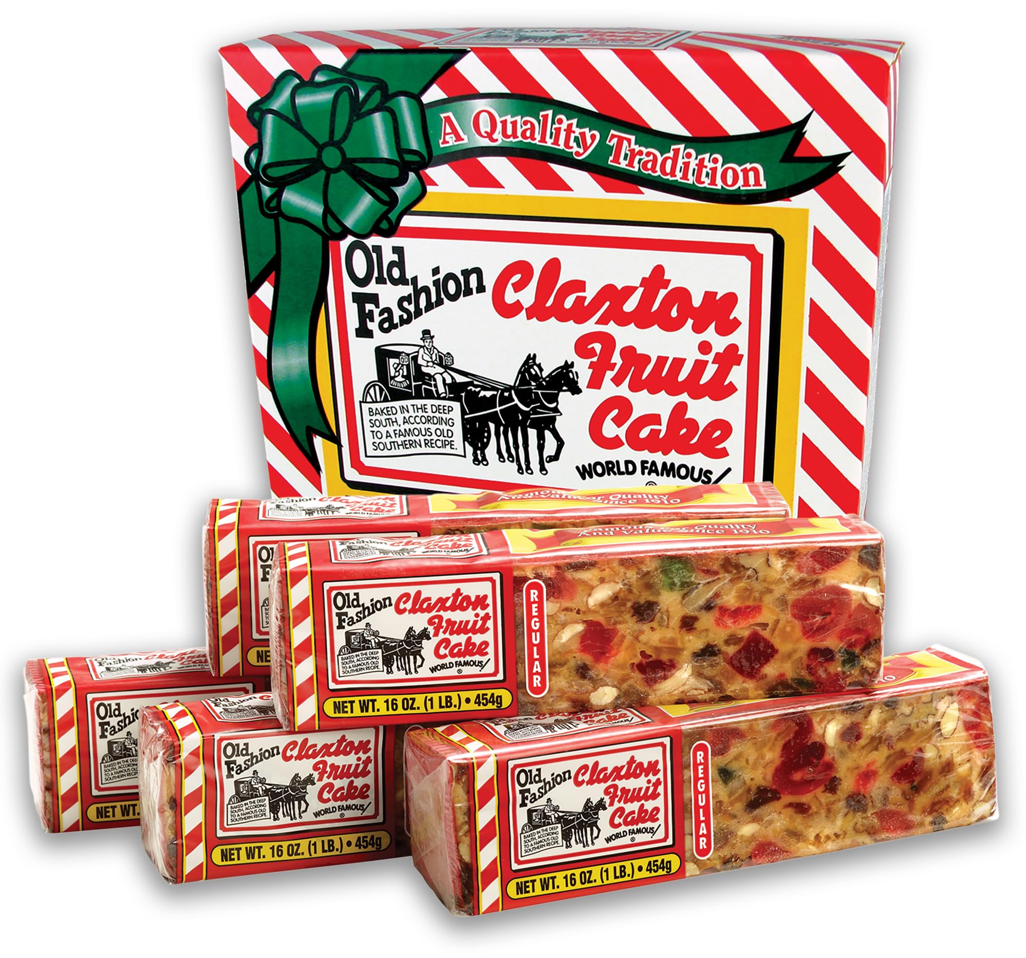 Claxton Fruit Cake five-pack loaves, individually wrapped for easy gifting.